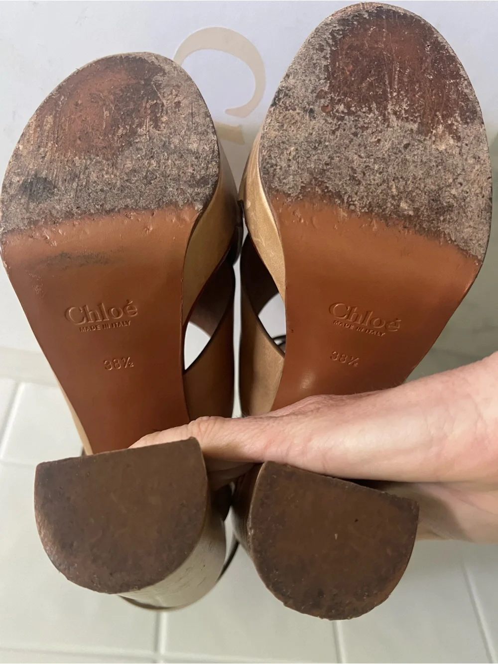 Authentic Chloe Tan Crossover Ankle Strap Platform Heels - Women’s 38.5